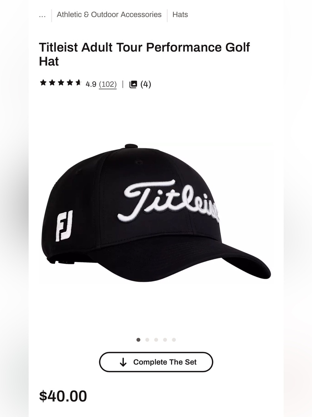 Titleist Black Golf Cap with White Script Logo Size XL/XXL